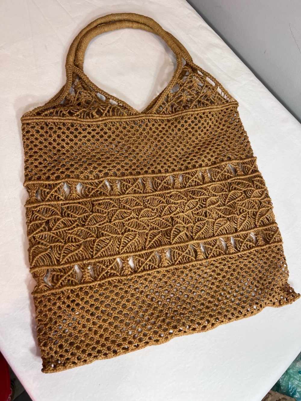Vintage sisal jute boho bohemian macrame tote market bag like new